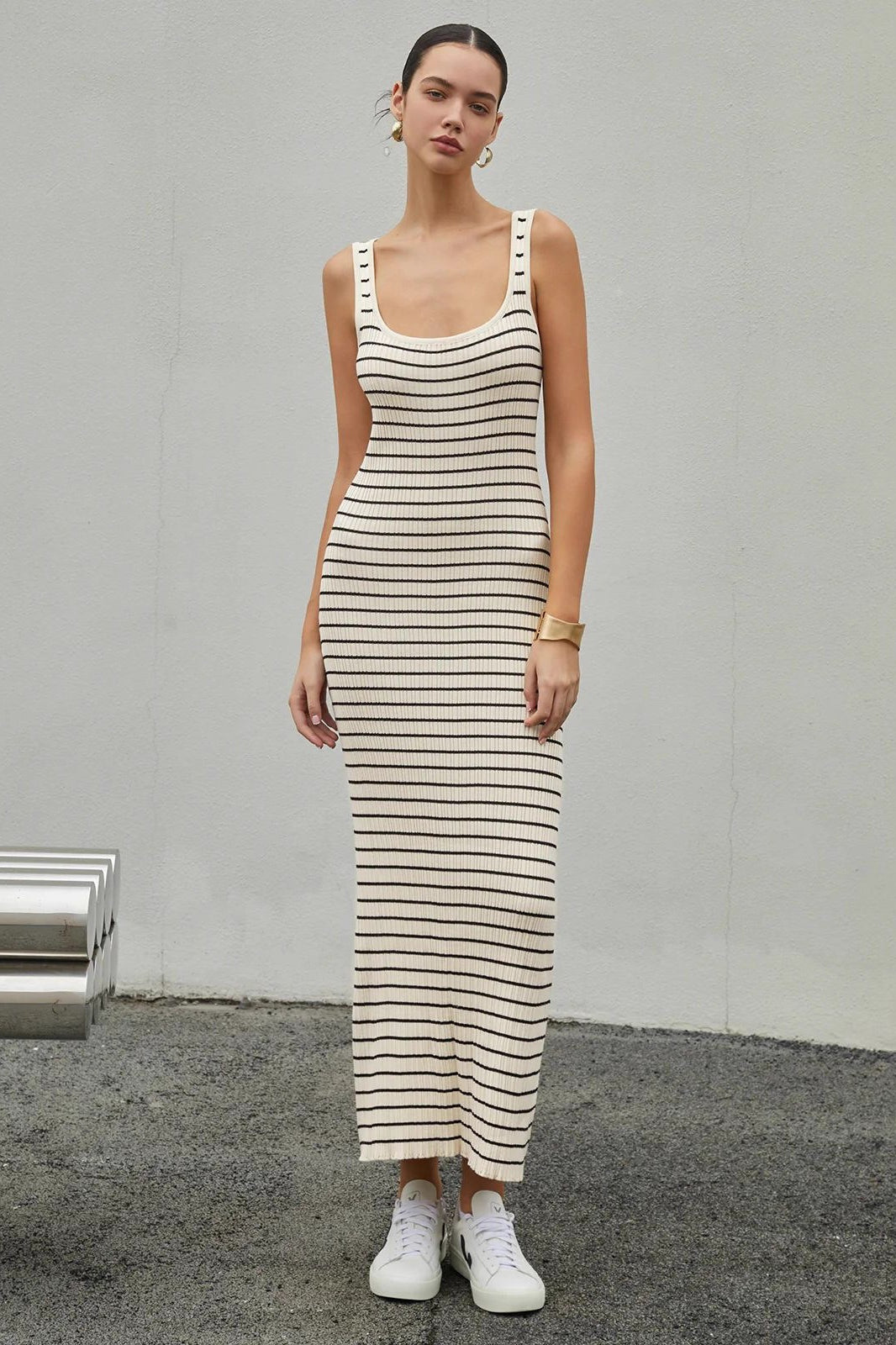Striped Sleeveless Cami Knit Bodycon Maxi Sweater Dress Main image