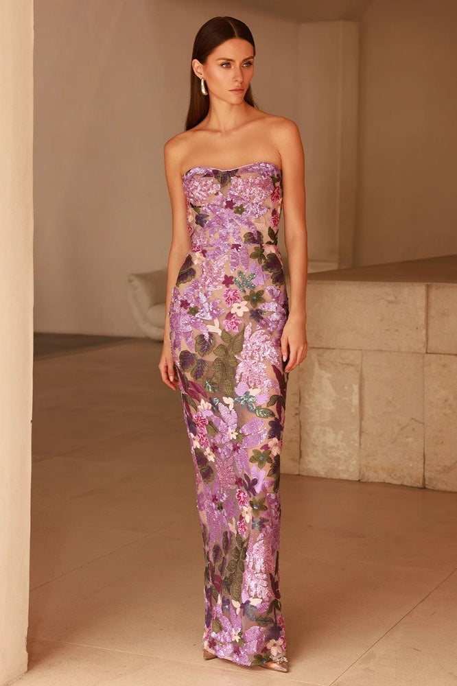 Off Shoulder 3D Tulle Embroidered Sequin Slim Sequin Dress Main image