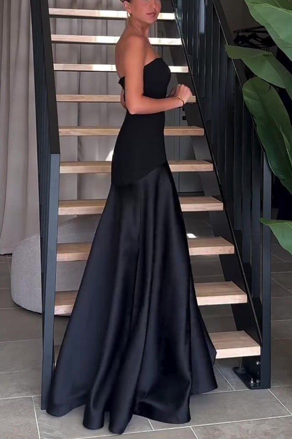 Strapless Satin Sleeveless Paneled Solid Formal Dress Secondary image