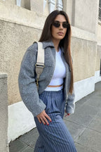 Cropped Boucle Zip Front Jacket