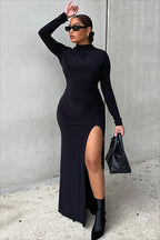 Open Back Long Sleeve Split Maxi Dress