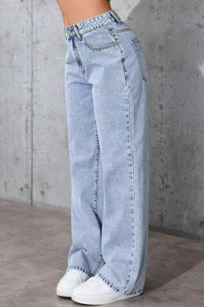 High Waist Straight Leg Wide Leg Jeans