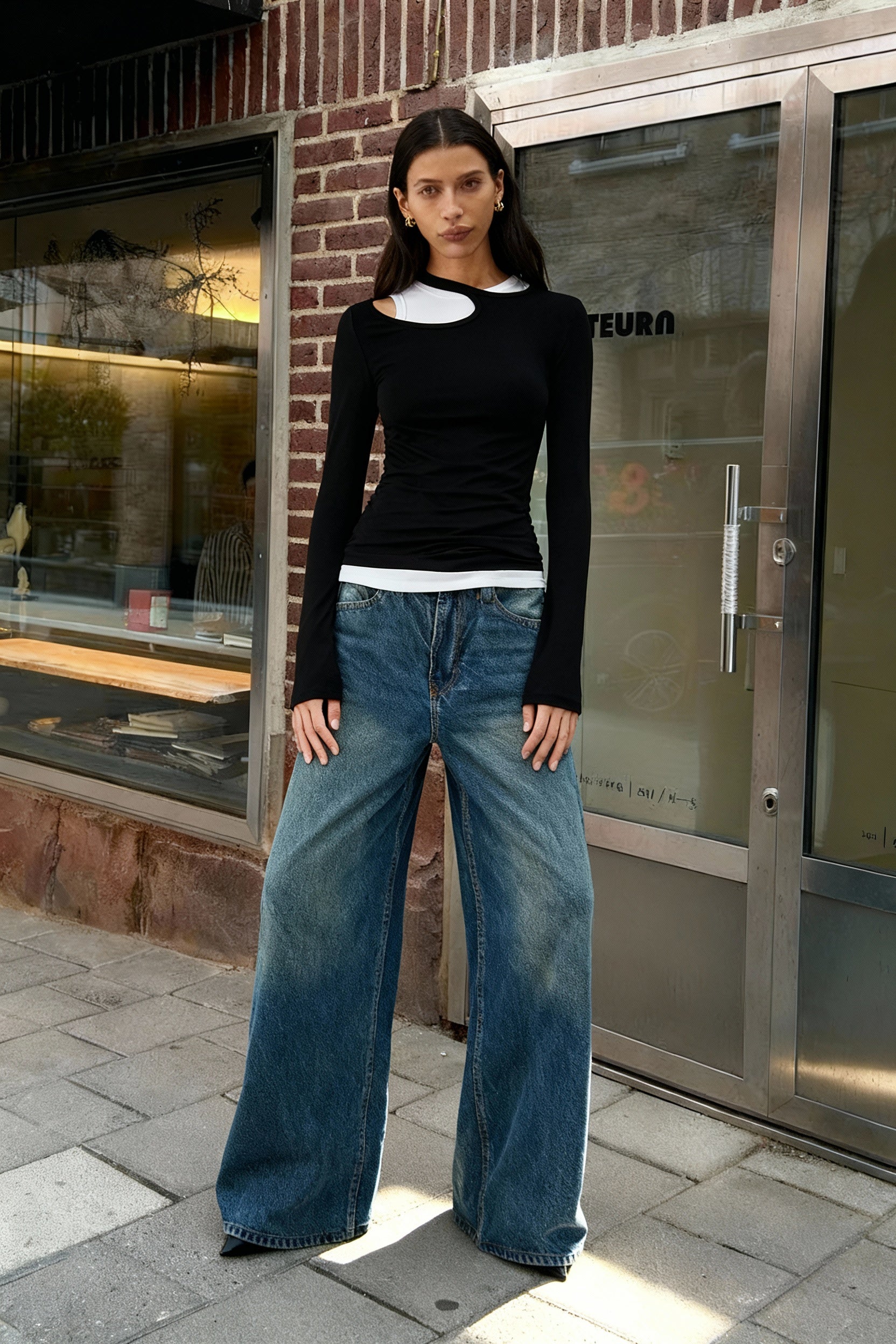 Asymmetrical Neck Graceful Long Sleeve Blouse Secondary image