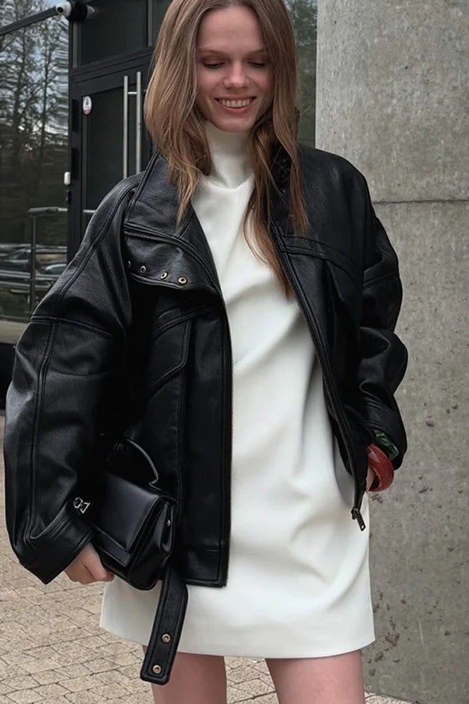 Elegant Black Short Leather Jacket Main image