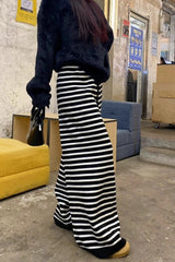 Striped Knitted Fleece High Waist Wide Leg Pants