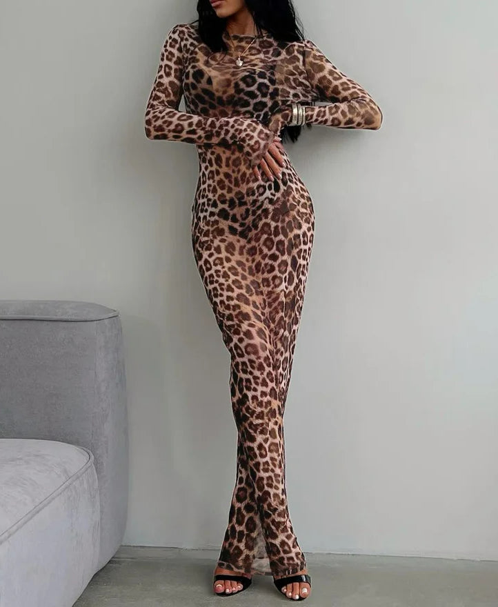 Leopard Print Sleeve Maxi Dress Main image