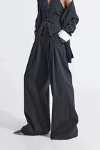 Grey Striped Vest Wide Leg Three Piece Set