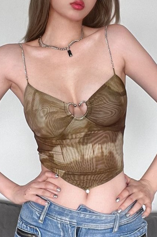 Heart Cut Out Metal Ring Sheer Cami Top Secondary image