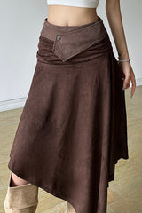 High Waist Ruched Asymmetric Hem Skirt