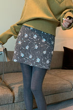 Embroidered Sequin High Waist A-Line Skirt