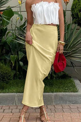 Draped Satin Office Pencil Skirt