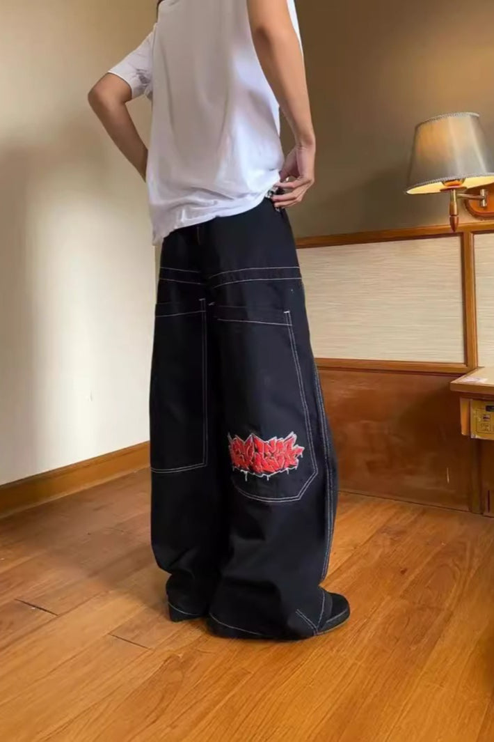 Hip Hop Embroidered Graphic Wide Leg Baggy High Street Jeans Main image