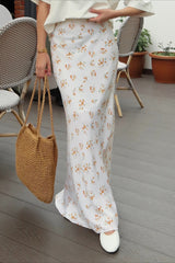 Draped Floral Print Satin Skirt