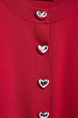 Knit O-Neck Heart Button Sweater