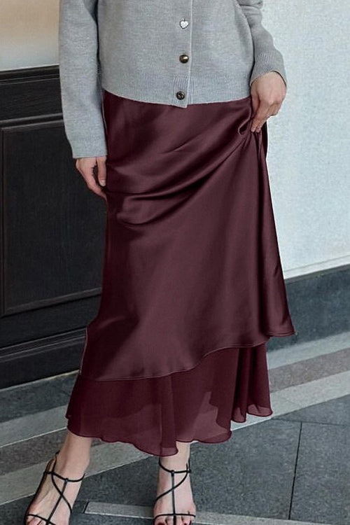 Satin Mesh Panel Double Layer Maxi Skirt Main image