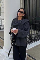 Cropped Knit Asymmetric Scarf Collar Coat