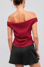 Off-Shoulder Ruched Waist Cinched Crop Top