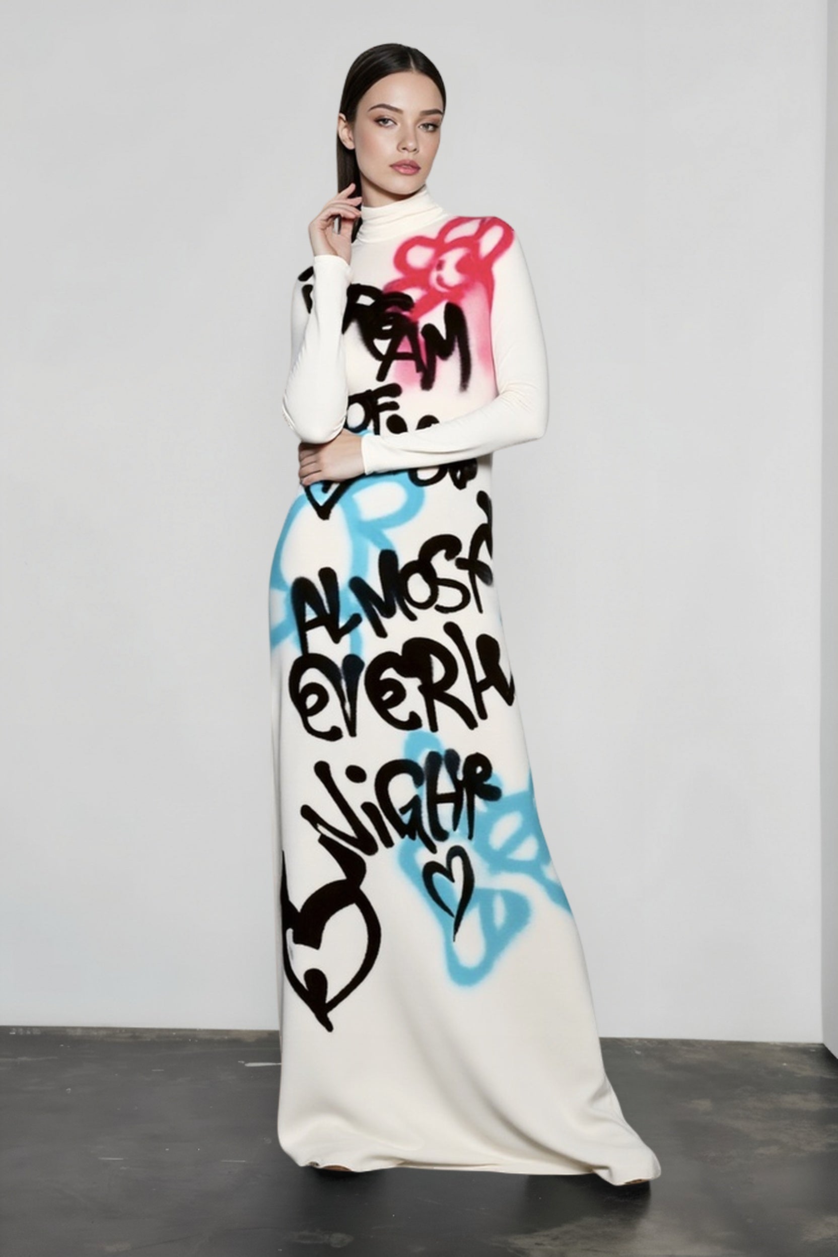 High Neck Graffiti Color Block Bodycon Maxi Dress Secondary image