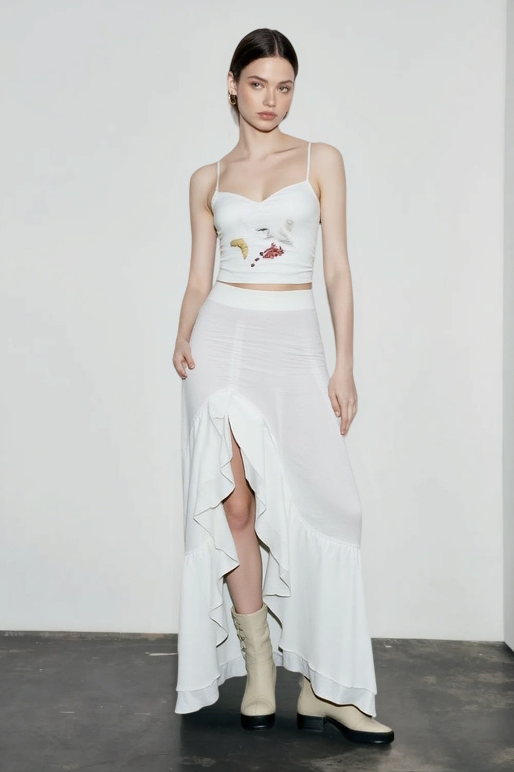 Cotton Asymmetric Slit Maxi Skirt Main image