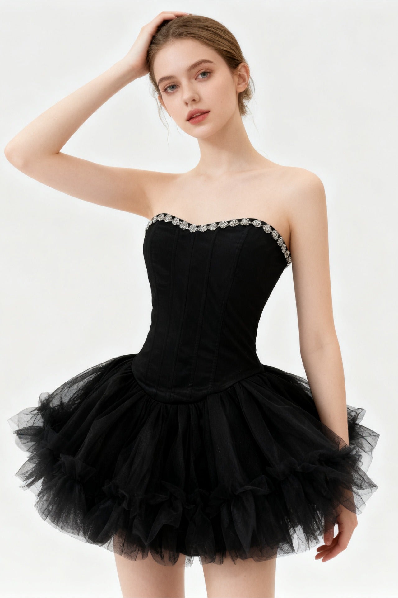 Crystal Embellished Strapless Mini Graduation Party Dress Secondary image