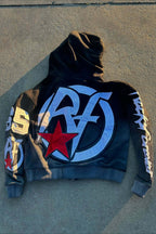 Racing Patch Graphic Cropped Zip Hoodie