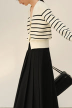 V Neck Stripe Knit Cardigan