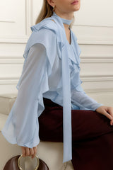 V Neck Ruffle Sleeve Blouse