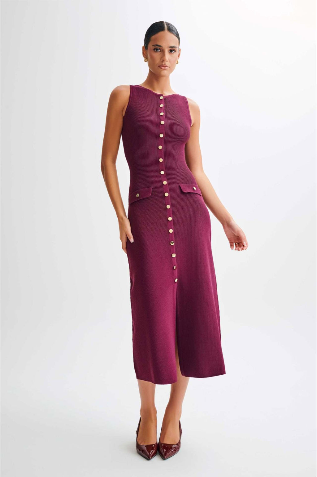 Fashion Buttoned Knit Work Dress