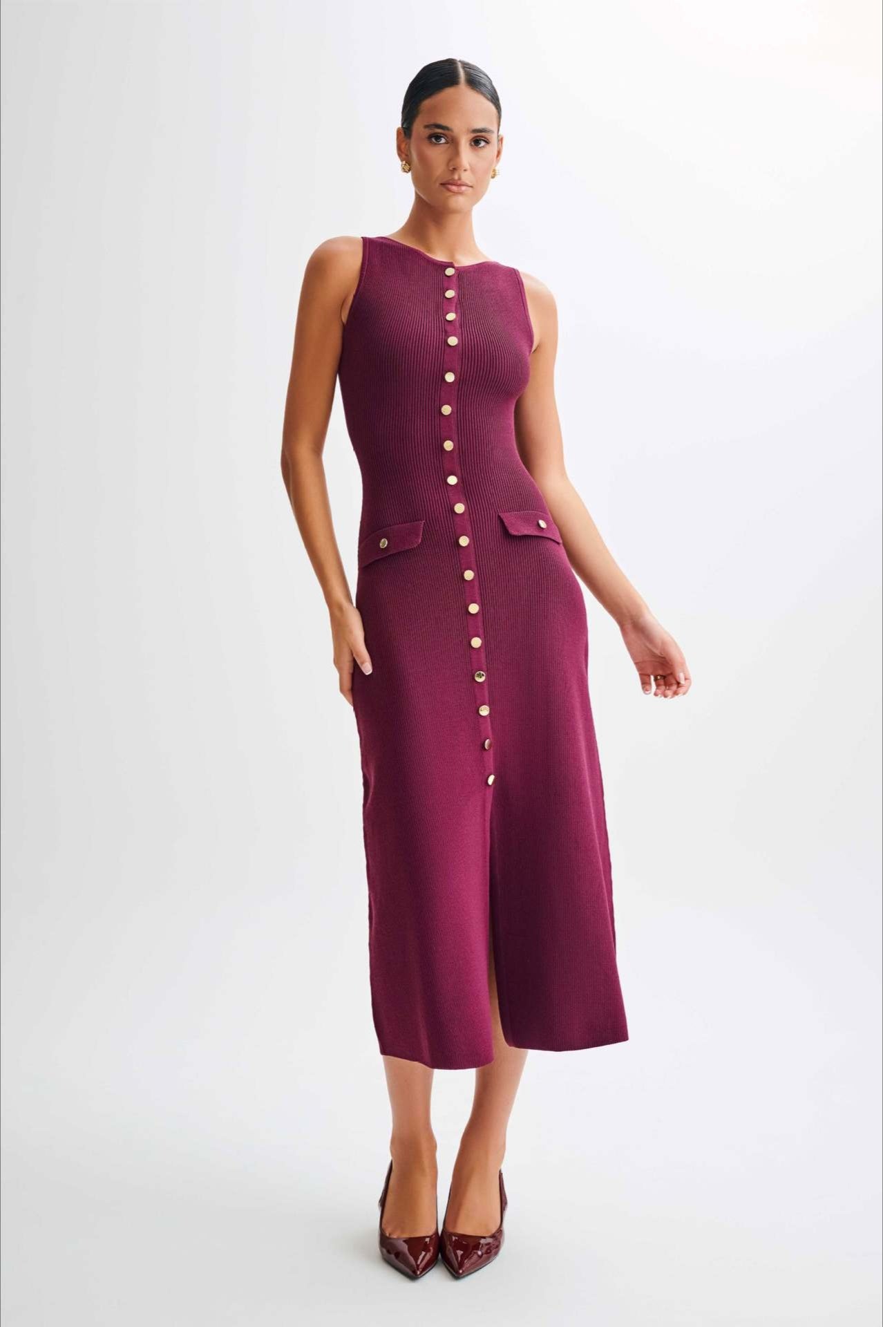 Fashion Buttoned Knit Work Dress