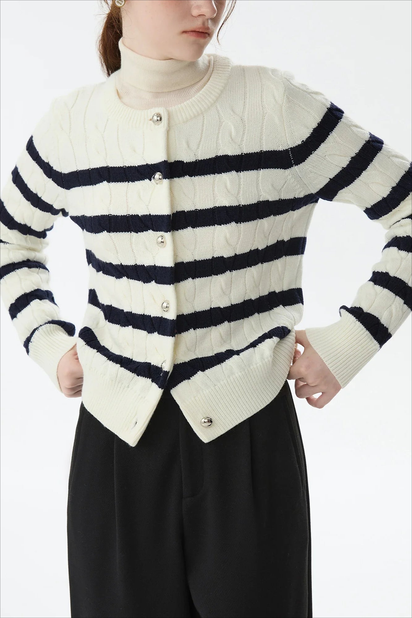 Black White Wool Twist Knit Cardigan Main image