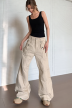 Straight Flared Vintage Washed Multi Pocket Cargo Pants