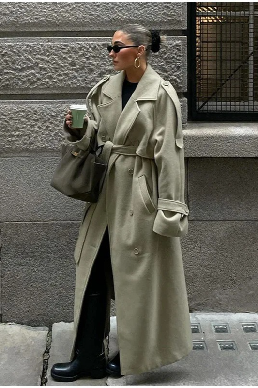Scarf Accent Woolen Chic Long Overcoat Secondary image
