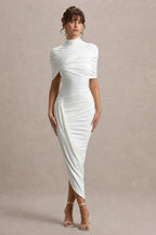 Solid Ruched Bodycon Cape Party Dress