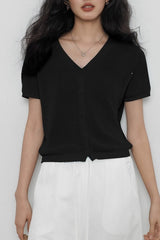 V-Neck Short Sleeve Knit Top