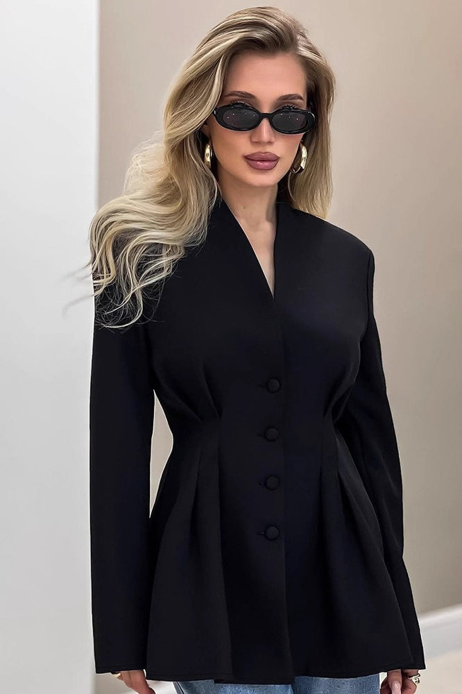 Elegant V-Neck Tailored Waist Blazer Secondary image