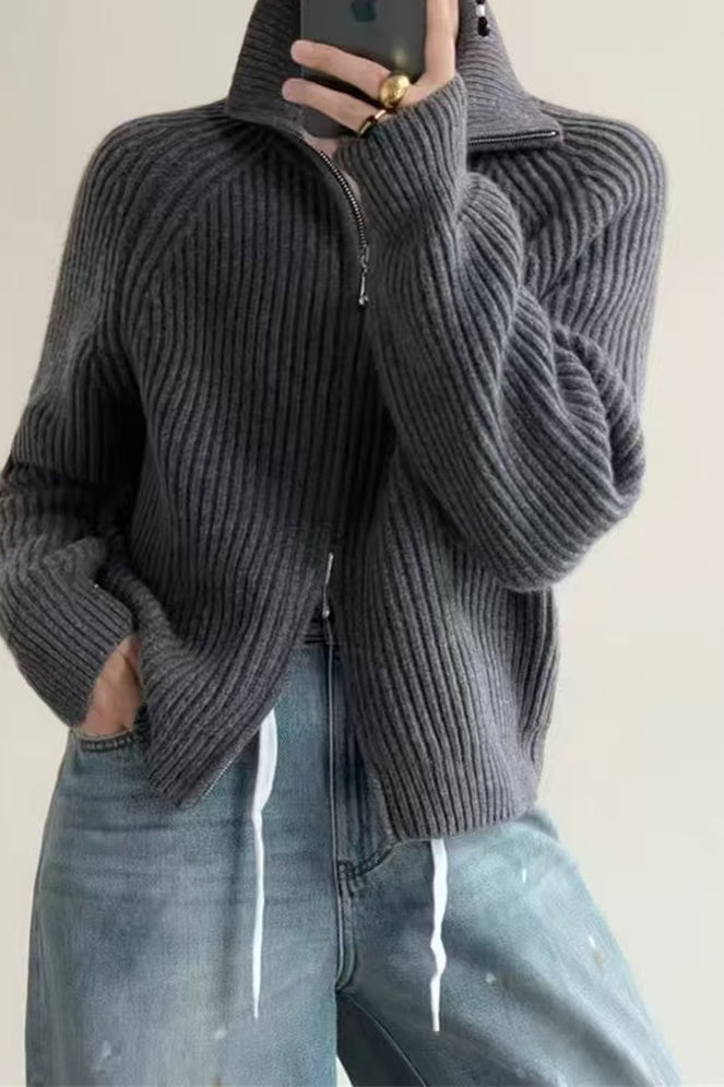 Ribbed High Neck Zip Sweater Secondary image