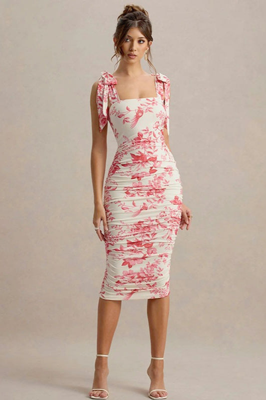 Sweet Floral Tie-Waist Bodycon Floral Dress Secondary image