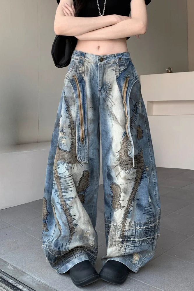 Punk Streetwear Wide Leg Denim Jeans Main image