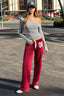 Solid Asymmetric Neck Long Sleeve Crop Top