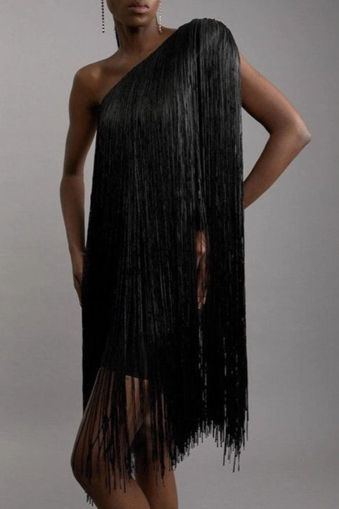 Simple Flowy Fringe Party Cocktail Dress Secondary image