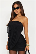 Draped Ruched Strapless Bodycon Mini Dress