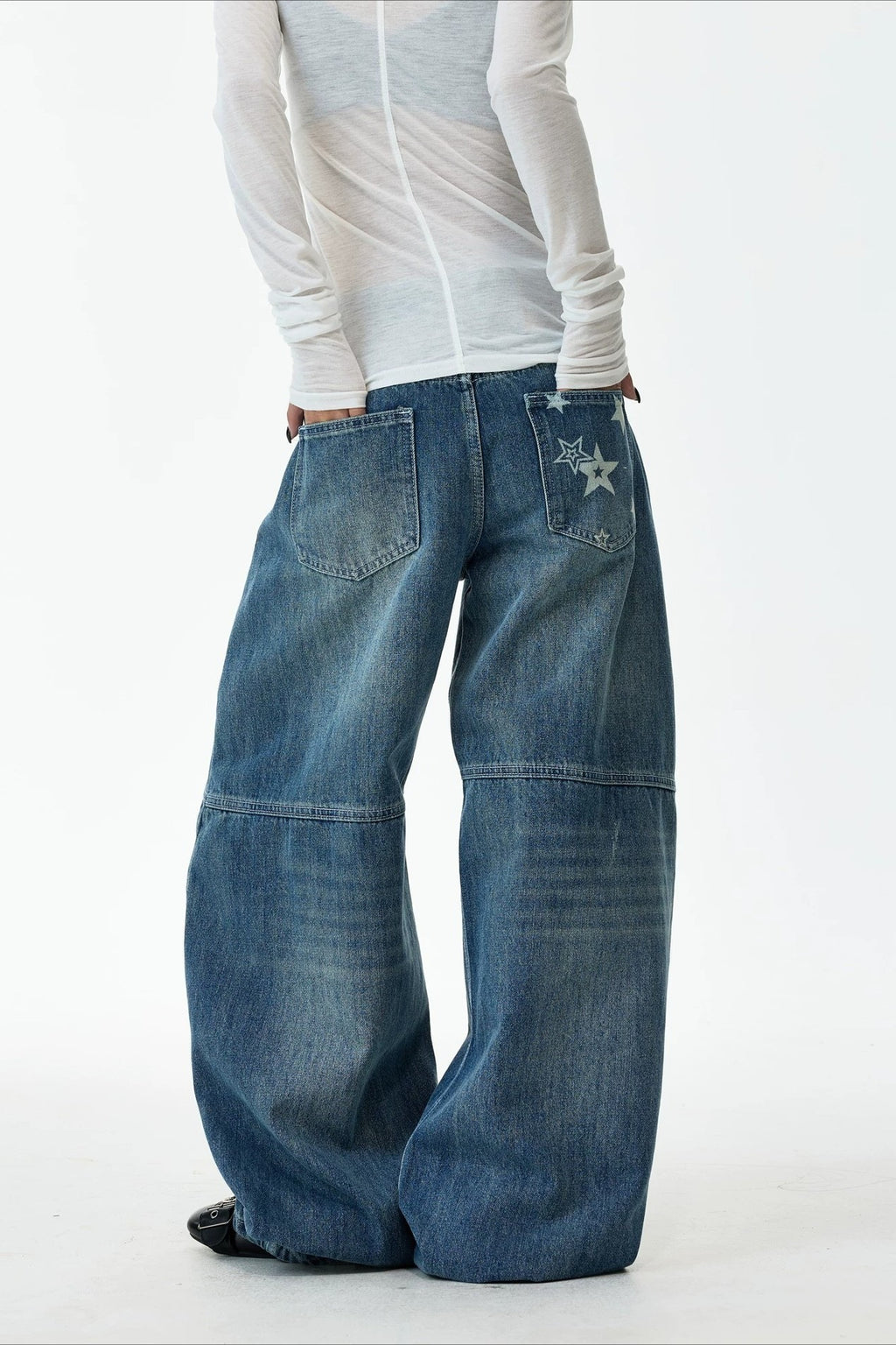 Star Panel Deconstructed Barrel Leg Jeans
