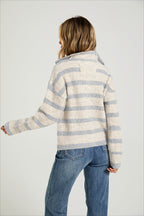 Horizontal Stripe Collared Button Front Cardigan Sweater