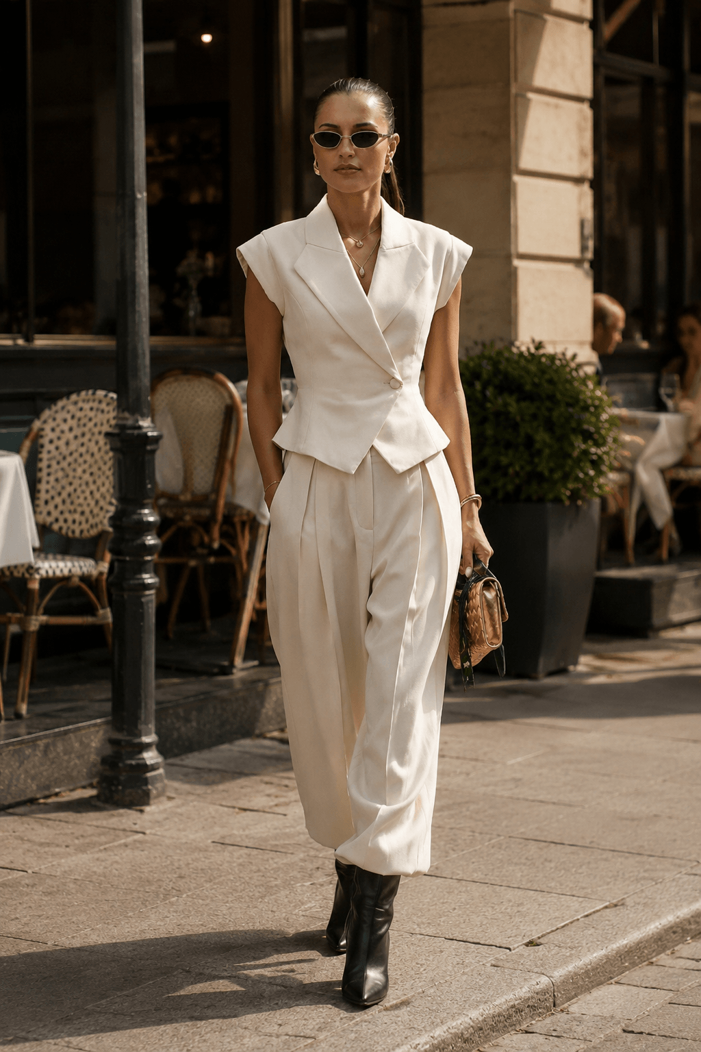 Cinched Sleeveless Vest High Waist Wide Leg Work Set Main image