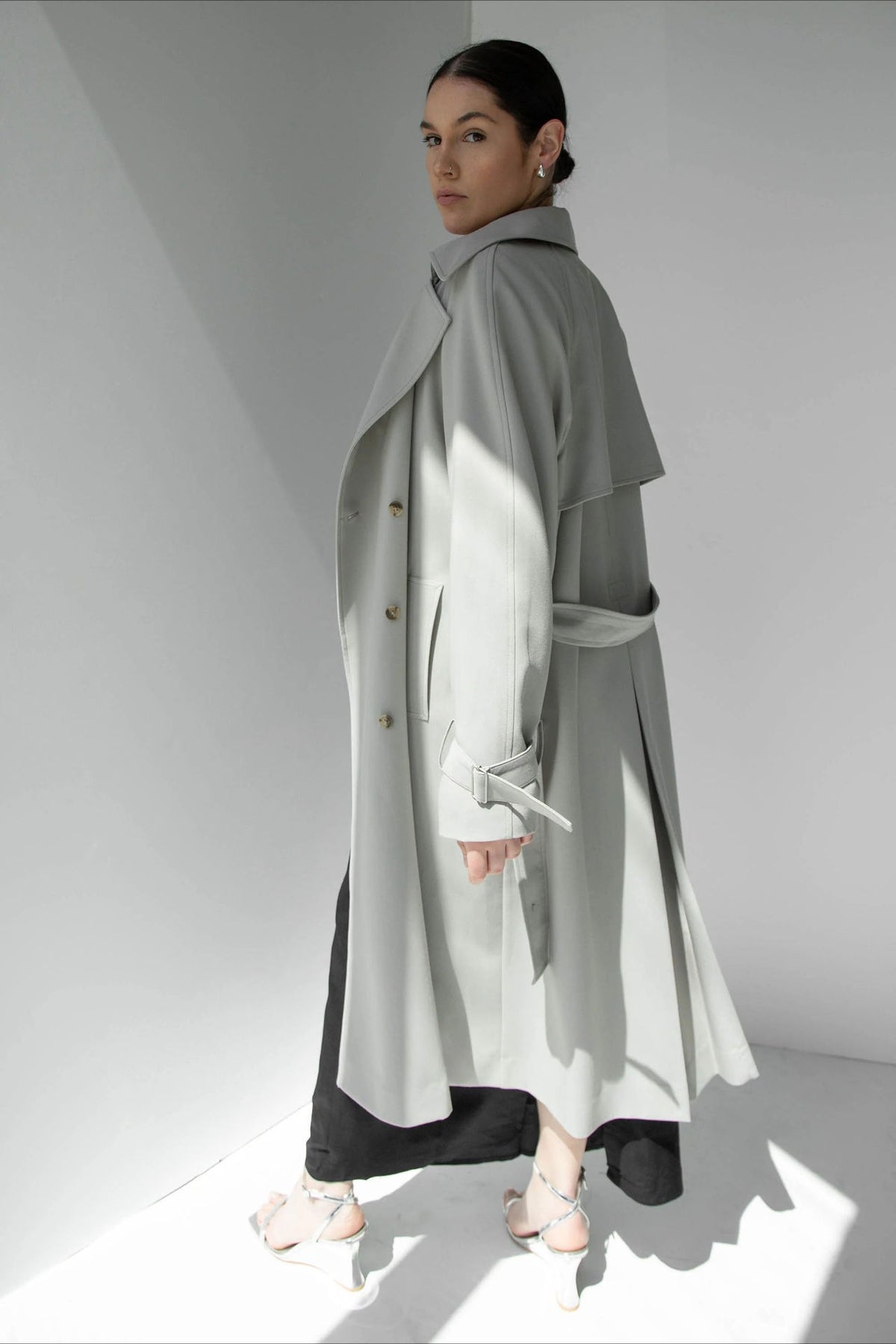 Double Breasted Belted Longline Trench Coat