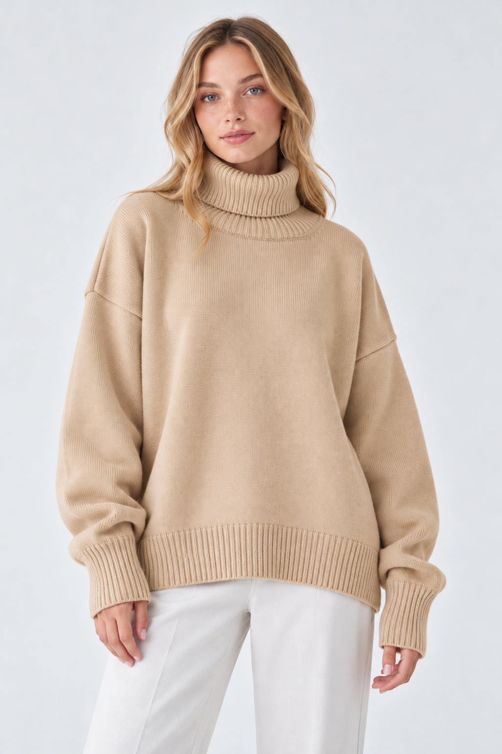 Basic Solid Knit Turtleneck Sweater