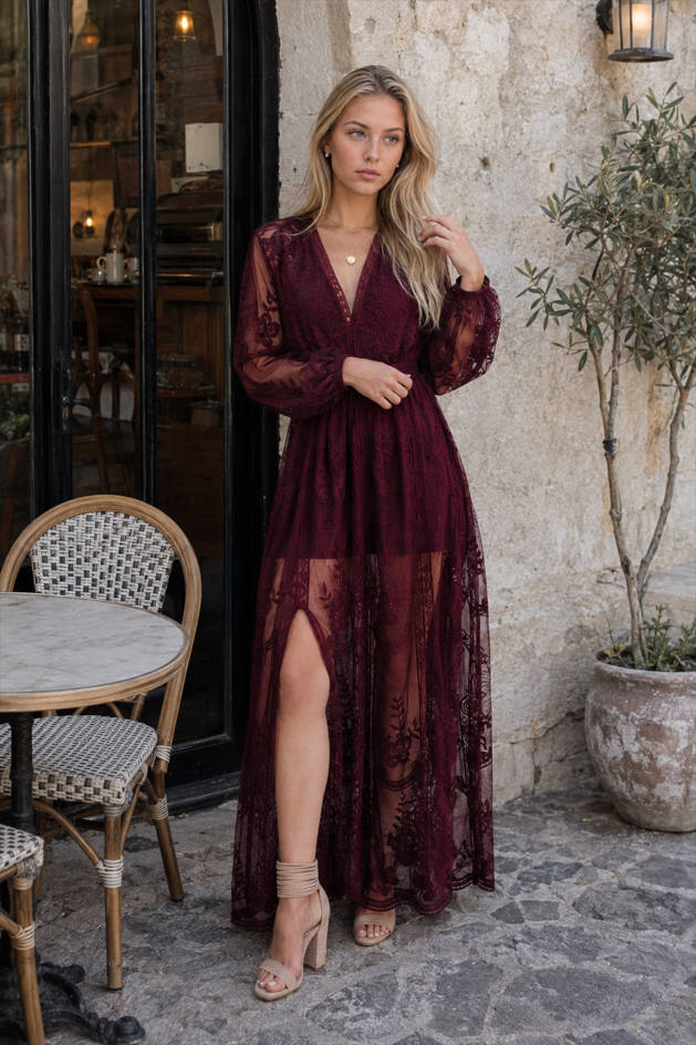 Embroidery V Neck Lace Maxi Boho Dress