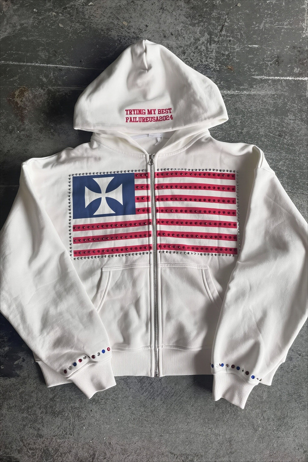 Graphic Contrast Design Oversized Zip Hoodie