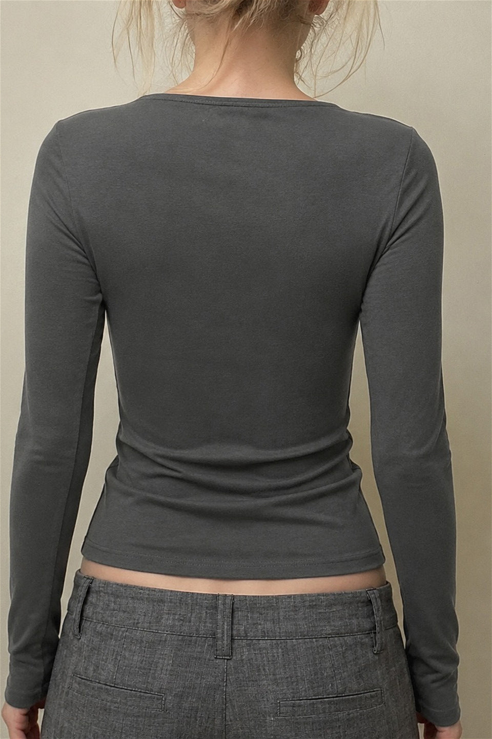 Button Shoulder Scoop Neck Fitted T-Shirt