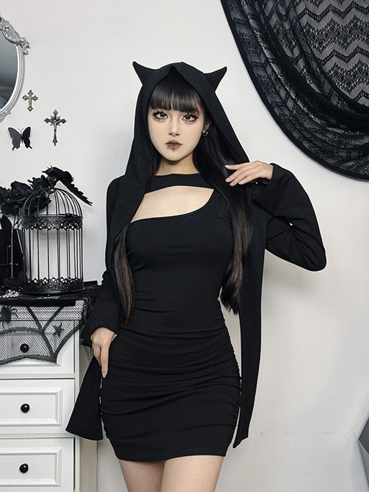 Wasteland Kitten Hollow Out Long Sleeve Folds Bodycon Dress Main image